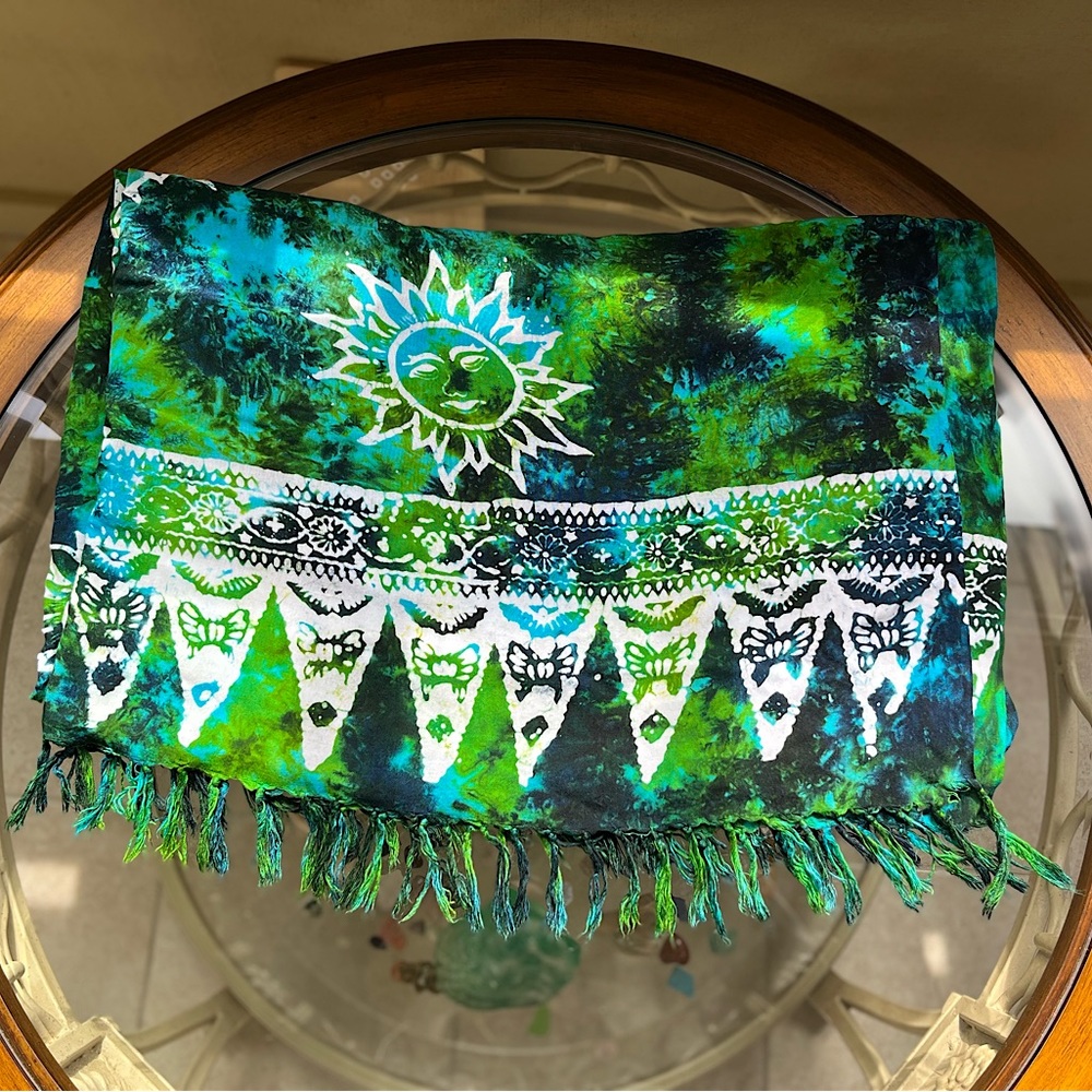 🌞-Tie Dye - Green/Blue - Small Tapestry/Large Scarf With Tassels-🌞